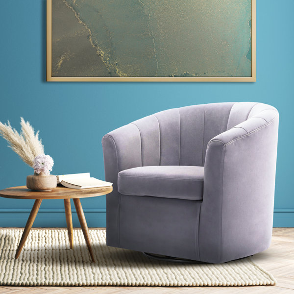 Everly Quinn Barrentine 30.3'' Wide Velvet Swivel Barrel Chair